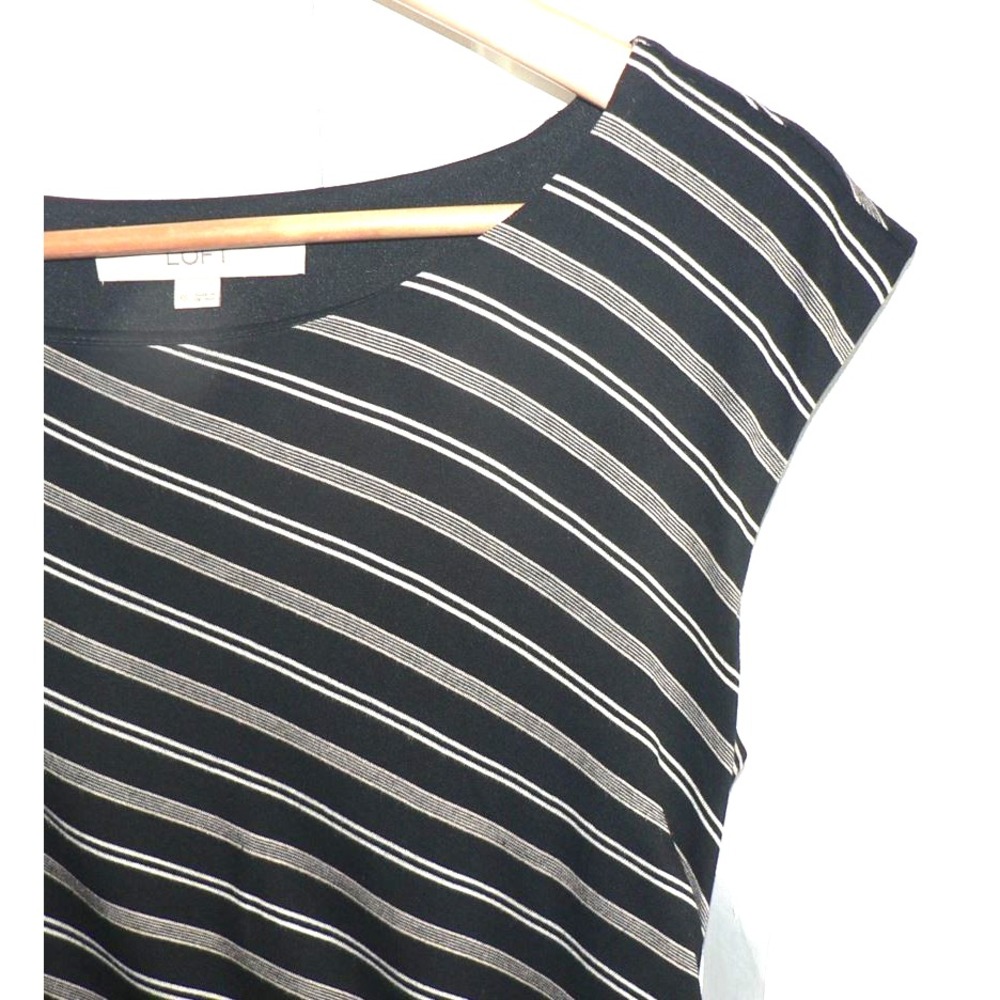 Ann Taylor Loft Women's Sleeveless Side Ruched Striped Dress in Black & Tan XS - Picture 4 of 9